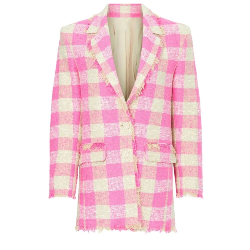 MSGM Pink Checkered Tweed jacket Blazer Size 40|4|Small $1,005